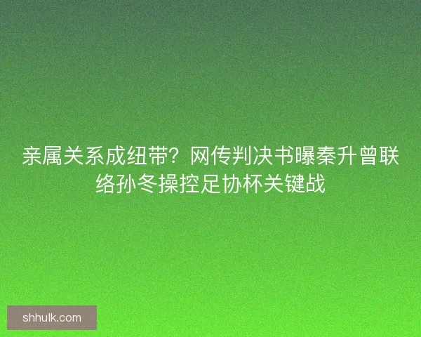亲属关系成纽带？网传判决书曝秦升曾联络孙冬操控足协杯关键战